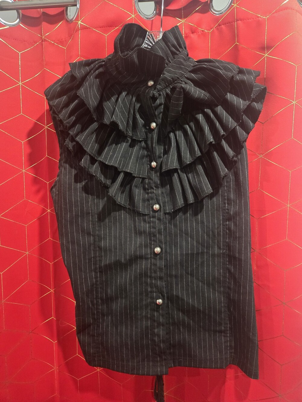 Black Pinstripe Sleeveless Top From  Hillary's Vanity . Soft Corset Back